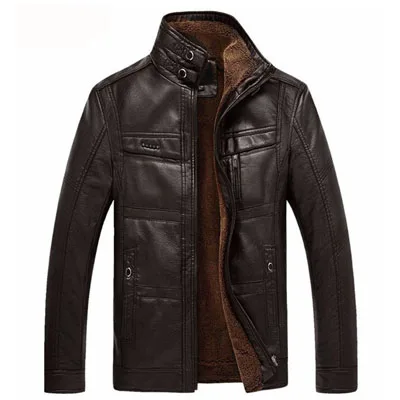 Кожаная куртка мужская зимняя кожаная куртка однотонное плотное пальто Мужская теплая флисовая повседневная одежда с воротником-стойкой 5XL, YA512 - Цвет: Black