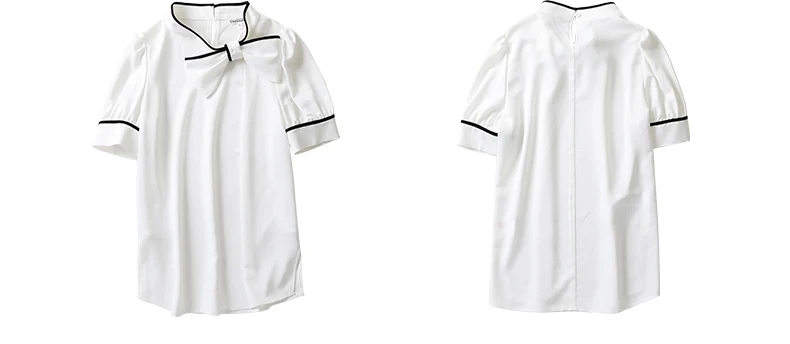 Dabuwawa женские летние шифоновые рубашки с коротким рукавом и бантом новые офисные женские элегантные белые/небесно-голубые блузки рубашки топы DN1BCF006