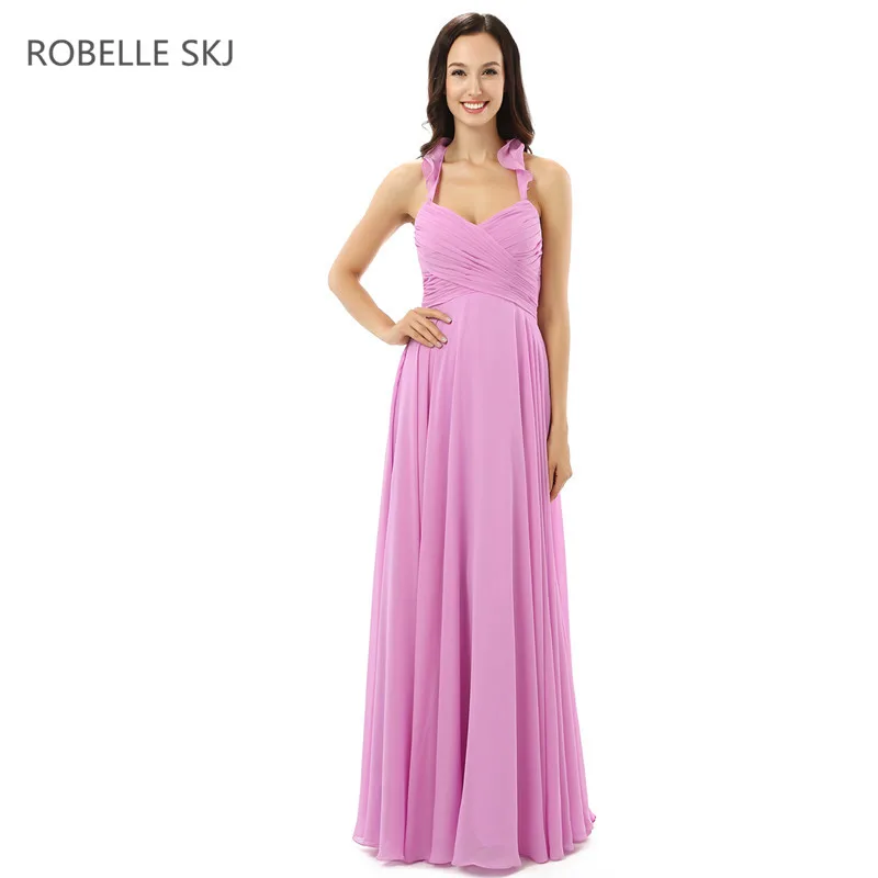 Long Lilac Lavender Junior Bridesmaids Dresses Halter Neck Cheap