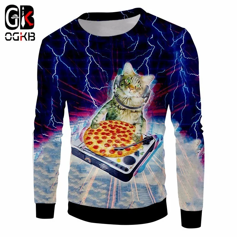 

OGKB New Tops Women/men's Funny Print Pizza Cat 3d Sweatshirt Galaxy Space O Neck Hoodie Unisex Hiphop Streetwear Casual Sweats