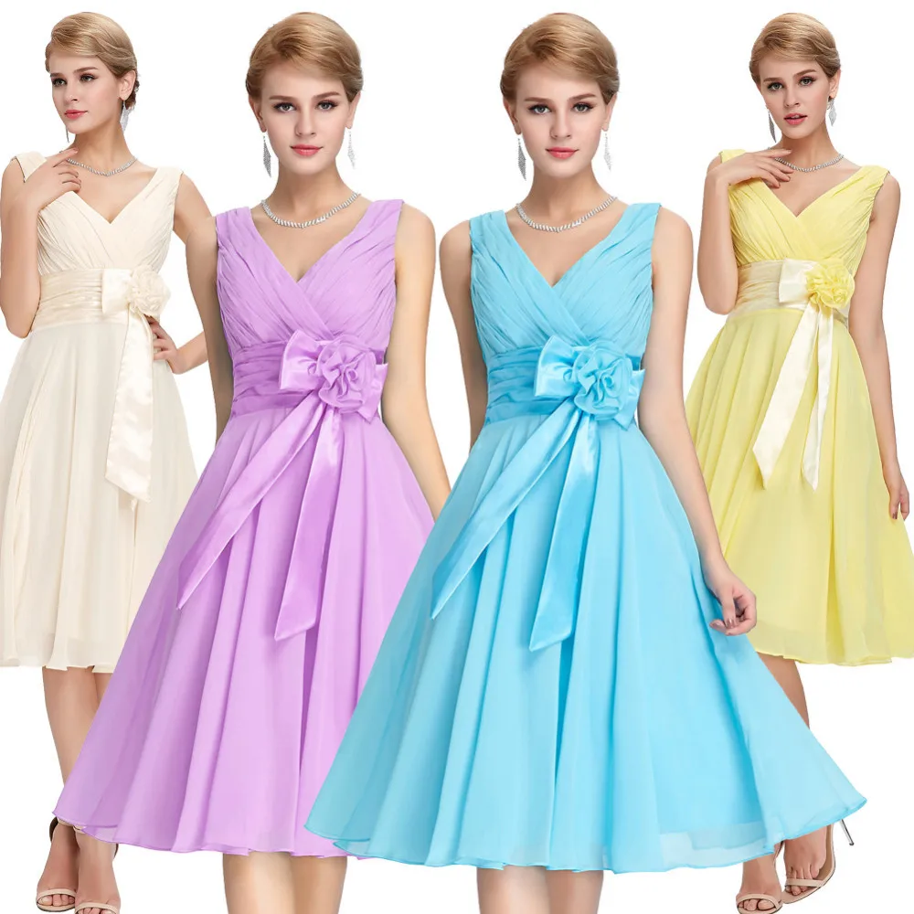 Knee Length Short Chiffon Bridesmaid Dress