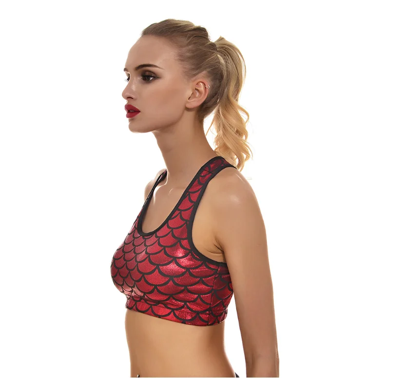 Для женщин спортивный бюстгальтер рыбьей чешуи Crop Top Йога Фитнес стрейч работает тренажерный зал Спортивная майка бесшовная Racerback