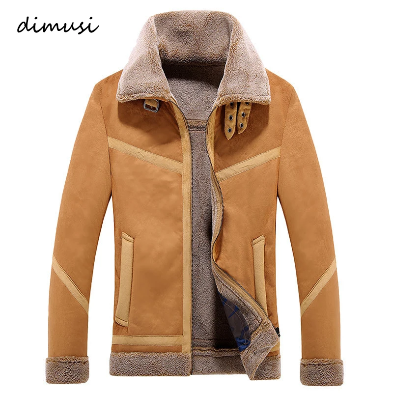DIMUSI Winter Bomber Jacket Mens Chamois Fleece Thick Warm Coats Male