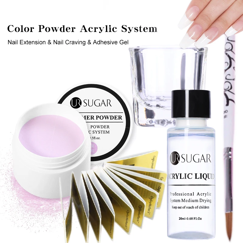 Acrylic Nail Kit False Nail Tips Builder Polymer Extension Crystal Powder Acrylic Liquid with Brush Nail Art Tools Set