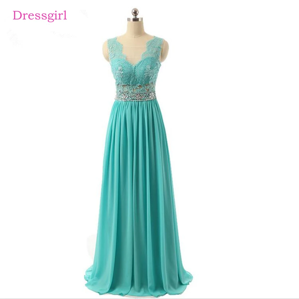 

Mint Green Evening Dresses 2019 A-line Chiffon Lace Beaded See Through Elegant Long Evening Gown Prom Dress Robe De Soiree