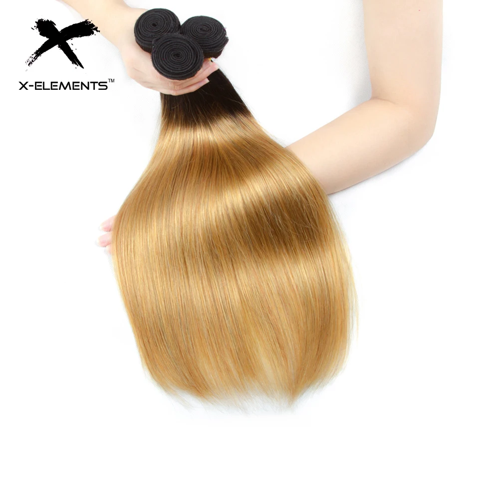 X-Element Brazilian Ombre Straight Hair Bundles With Closure T1B 27 Ombre Human Hair Weave With Closure 2 Tone Hair with Closure (13)