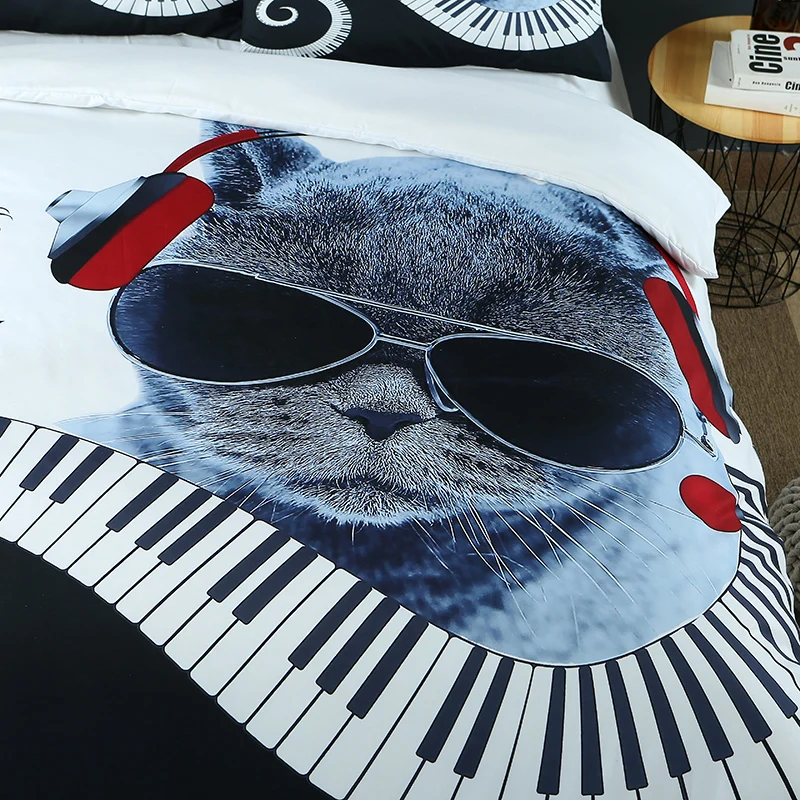 Let's Play Music Cool Cat 3D постельные принадлежности набор пододеяльников с принтом Queen
