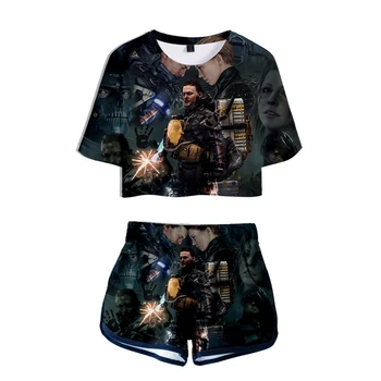 

death stranding 3D Cool Harajuku Two Piece Sets Summer Casual Soft High Quality Women Short Sleeve sexy Crop Top +Shorts Set