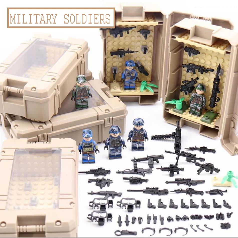 

6 sets Military SWAT Police Soldiers Figures with Display Box Weapon Gun Building Blocks Compatible legoed Army ww2 Bricks Toys