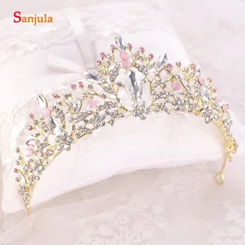 

2019 New Gold Bridal Crowns With Clear Crystals Pink Strass Wedding Tiaras Silver In-stock Free Shipping Head Accessory T133