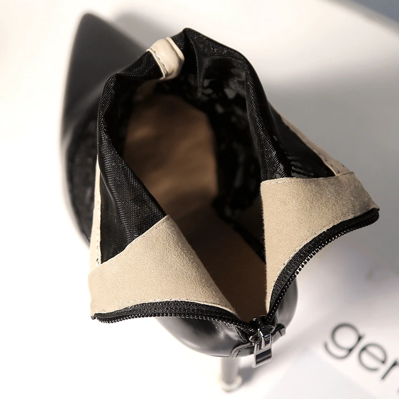 SIMLOVEYO Women's ankle boots Spring summer boots Pointed toe Zipper Thin heel Lace Flower Black White Plus size 32-47 Hot B1251