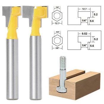 

2 Pcs 1/4'' Shank Yellow T-Slot Cutter Router Bit Set for 3/8'' & 1/2'' Hex Bolt