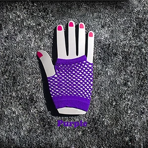 Высококачественные Неоновые Короткие сетчатые перчатки, черные Необычные Вечерние перчатки из нейлона+ спандекса - Цвет: purple