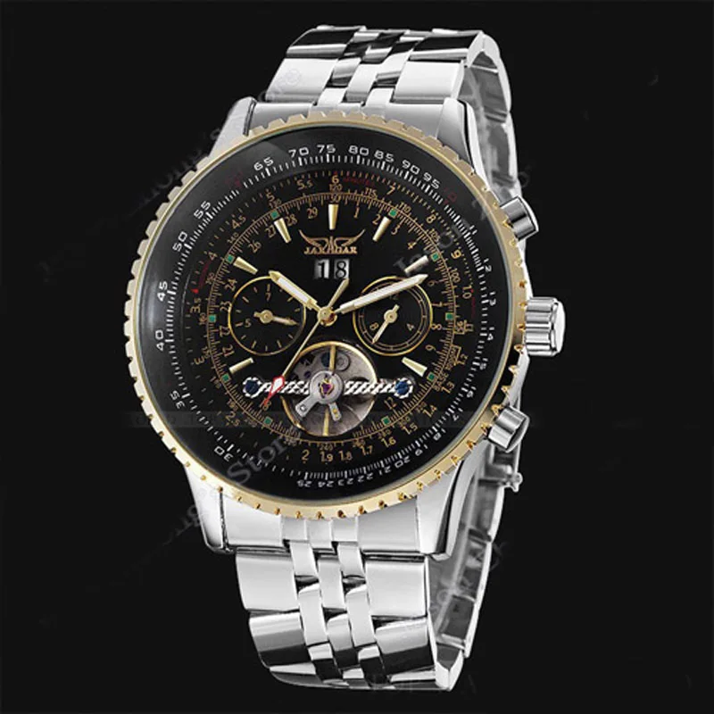 JARAGAR أعلى العلامة التجارية الرجال التلقائي ووتش الأزياء ساعات آلية الرجال الفولاذ المقاوم للصدأ حزام الهيكل العظمي الرياضة ووتش الرجال