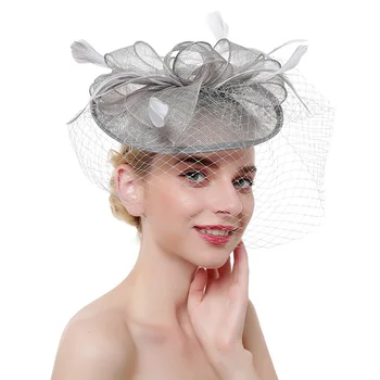 

Feather Fascinator Hat for Women Tea Party Headband Kentucky Derby Wedding Cocktail Flower see-through Mesh