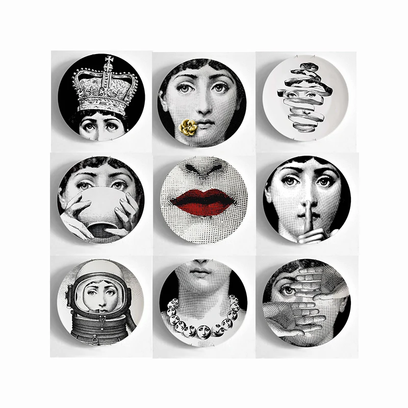 9 шт. rosenthal Piero Fornasetti декоративные тарелки 8 дюймов Fornasetti лицо декоративные настенные тарелки для Висячий фарфор тарелки - Цвет: 6