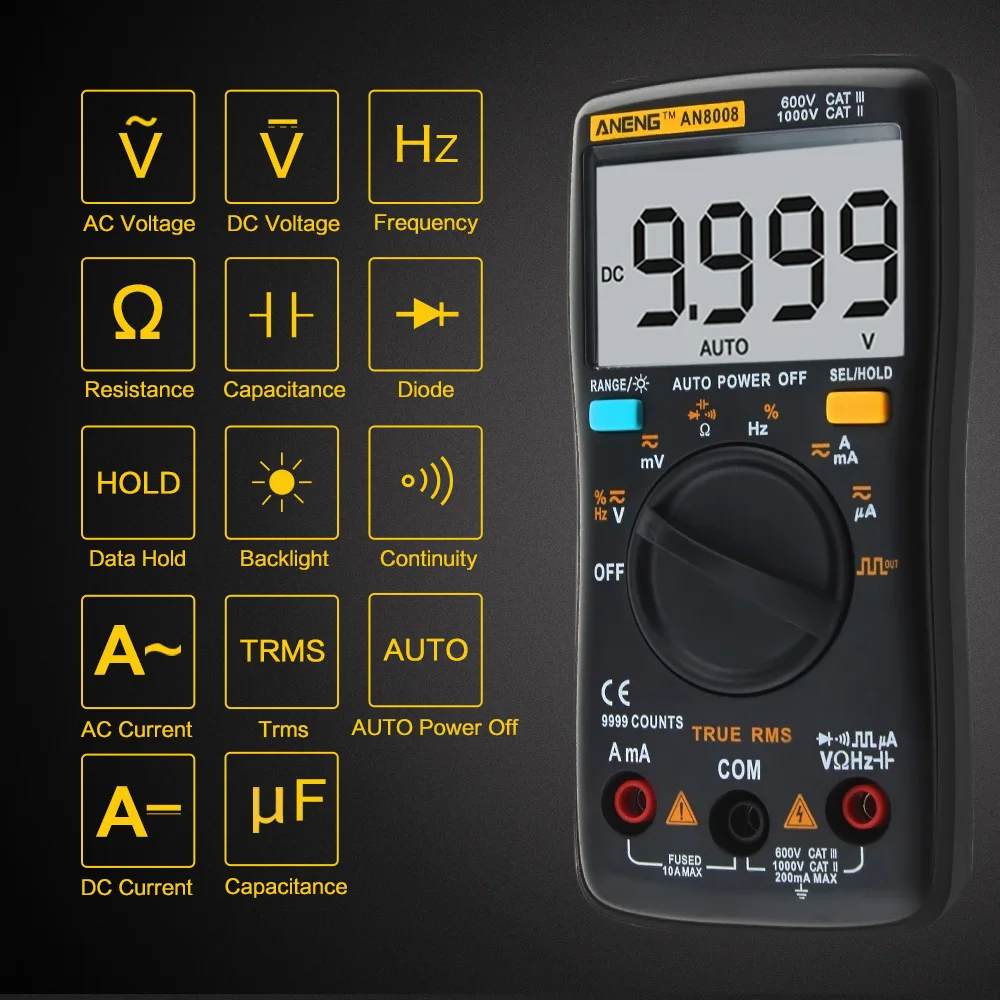 Электронный тест AN8000 AN8001 AN8002 AN8004 AN8008 AN8009 цифровой мультиметр AC/DC Амперметр Вольтметр Ом измеритель мощности тест er