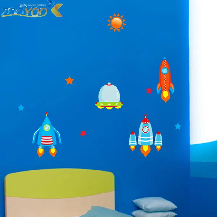 DIY космический корабль наклейки, Стикеры для стены для детской комнаты мальчиков детские Мультяшные настенные наклейки для домашнего декора