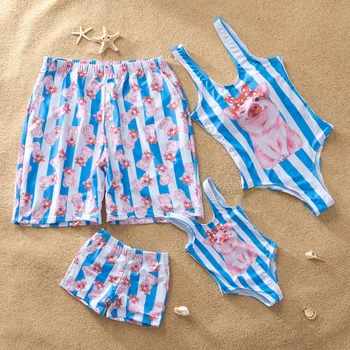 

family swimwear striped pig matching swimsuit mother daughter bikini dad son trunks mom mommy and me clothes family outfits look