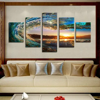 

Hot sell 5 pieces sea weave canvas paintings ocean picture printing poster of home sofa background wall decals