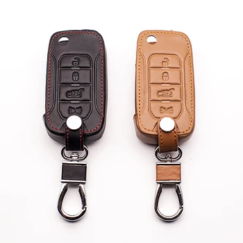 

For Jeep 2015 2016 2017 Flip Keyless Shell Genuine Leather Skin Case Fob car key cover 4 Button Cover Cap Remote Keyboard cover