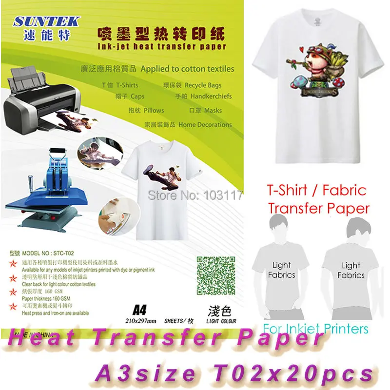 (20pcs/lot) White T shirt Transfer Paper Free Shipping Inkjet Heat