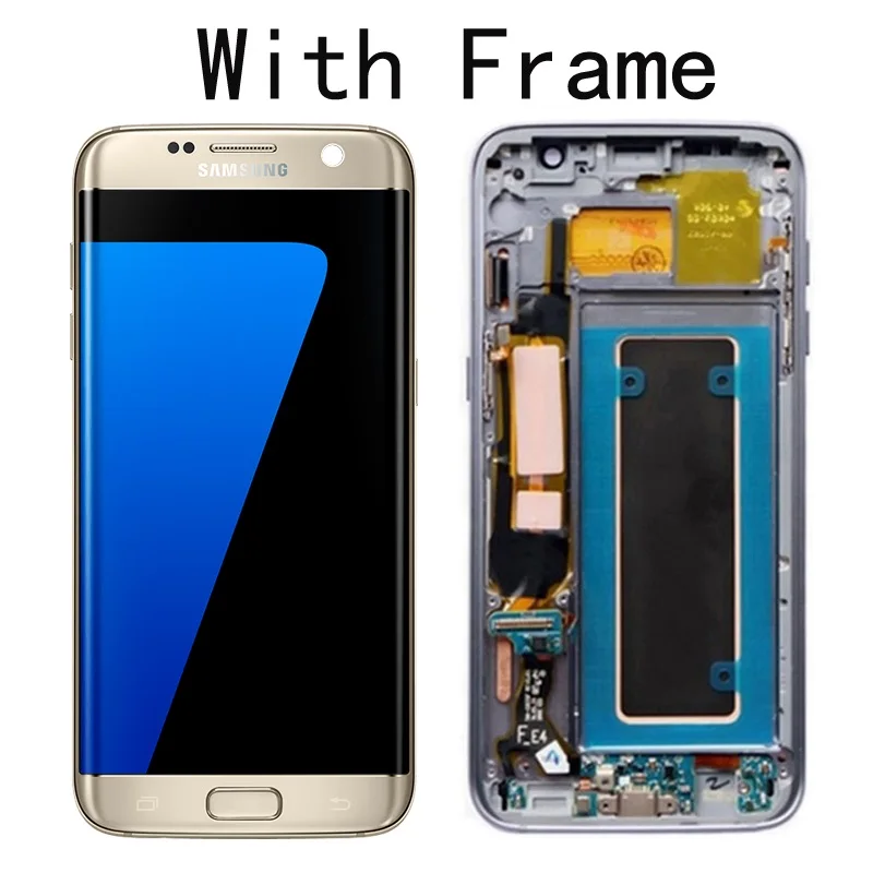 5,5 ''SUPER AMOLED для samsung Galaxy S7 Edge G935 G935F G935FD ЖК-дисплей с цифровым преобразователем экрана в сборе с рамкой - Цвет: Gold With Frame