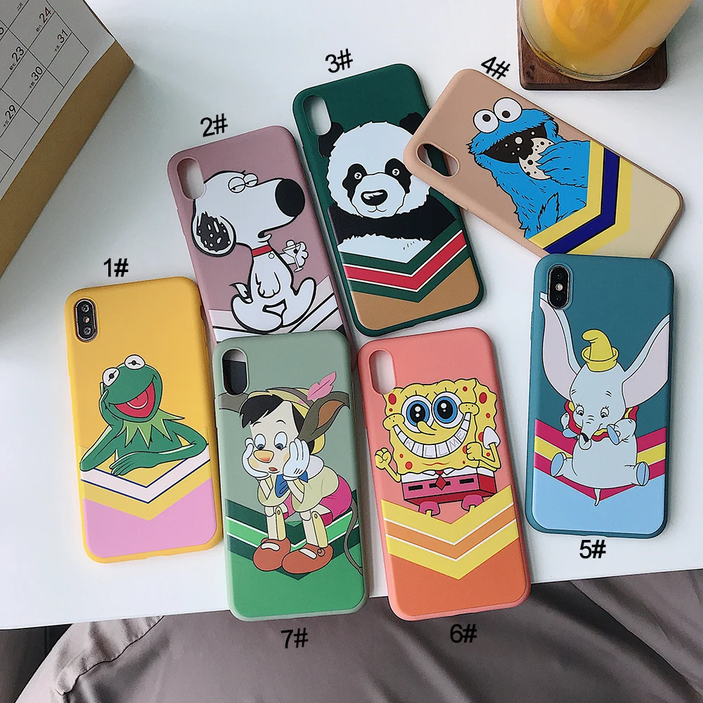 

LISM Cartoon Panda Elephant Sponge Bob Phone Case Cover For iPhone 6 6S 7 8 Plus X XR XS Max Anti-knock Protector