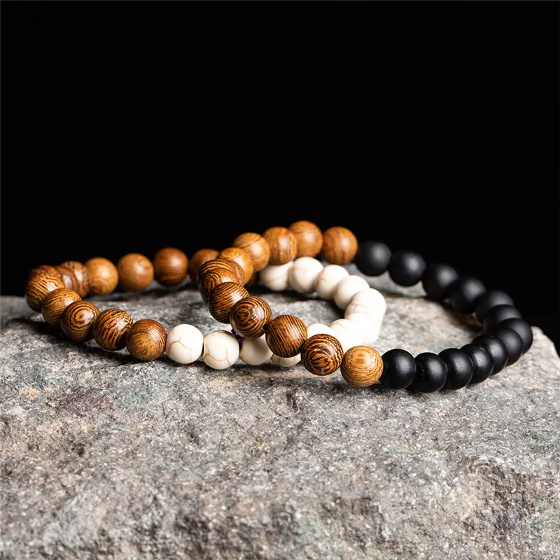 Натуральный черный Лава Рок нить с каменными бусинами браслет тигровые глаза камни деревянные бисерные браслеты аксессуары для мужчин и женщин ювелирные изделия подарок