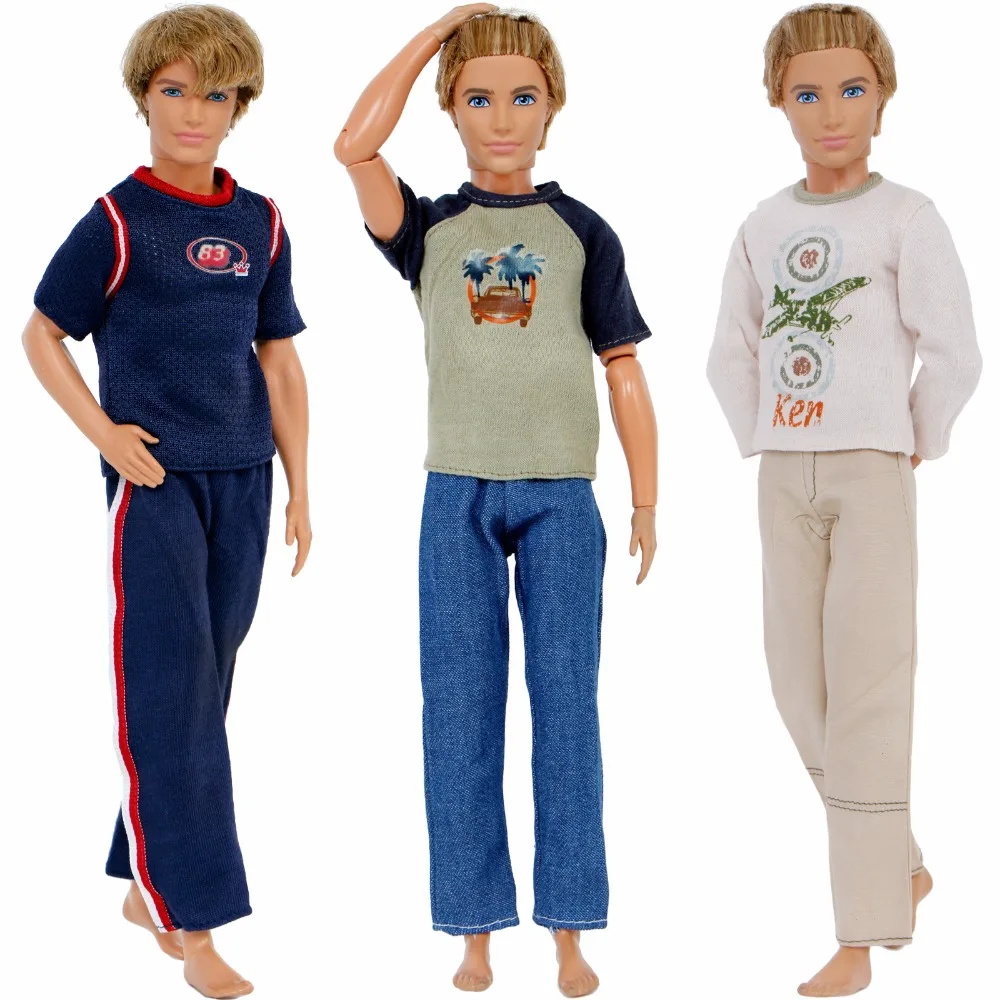 3 Sets Fashion Lifestyle Outfit Mixed Style Boys Suit T shirt Tops Pants Clothes For Barbie Ken