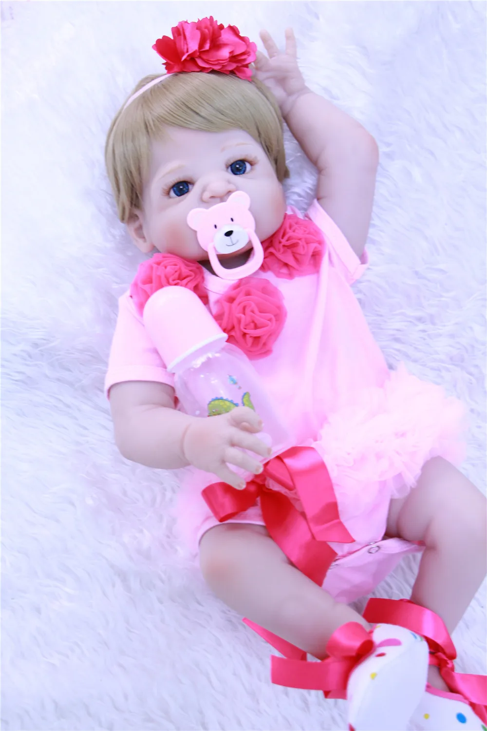 Bebe девочка возрождается 22 "полный Средства ухода за кожей силикона Reborn Baby Doll Игрушечные лошадки Lifelike Reborn Girl Doll ребенок подарок bonecas brinquedos