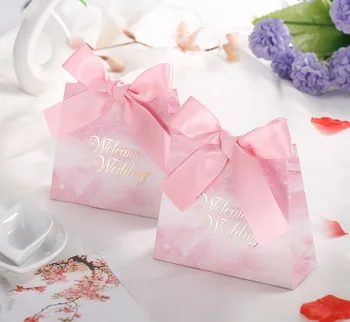 

Bronzing Simple Paper Gift Box with Ribbon Wedding Candy Box Party Decoration Party Chocolate Box WB377