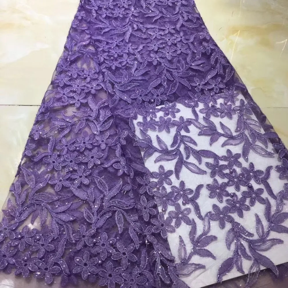 Latest African Swiss Voile Lace Fabric With Beads For Sewing Wedding Dress High Quality French Mesh Tulle Lace Fabric