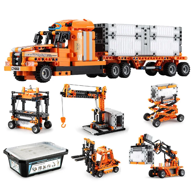 

Technics 10in1 smart sound light Induction battery operated Port Engineering Vehicle building block mack Truck education toys