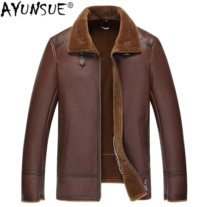 

AYUNSUE Genuine Leather Jacket Natural Wool Fur Liner Coat Winter Jacket Sheepskin Coat Motorcycle Jacket JLK18SJF1850 MY1379
