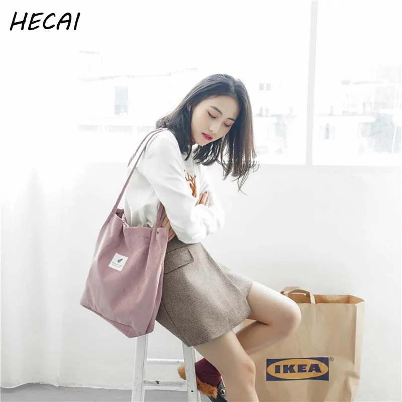 HECAI 2019 Вельвет сумки на плечо Экологичная Сумка Для Покупок через сумочки