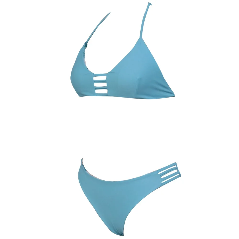 8 Sling Bikini Double Sded Woman Solid Swimwear Push Up Bikinis Triangle Bather Suit Tankini Swimsuit For Girls Bandeaukini Bathing Suit