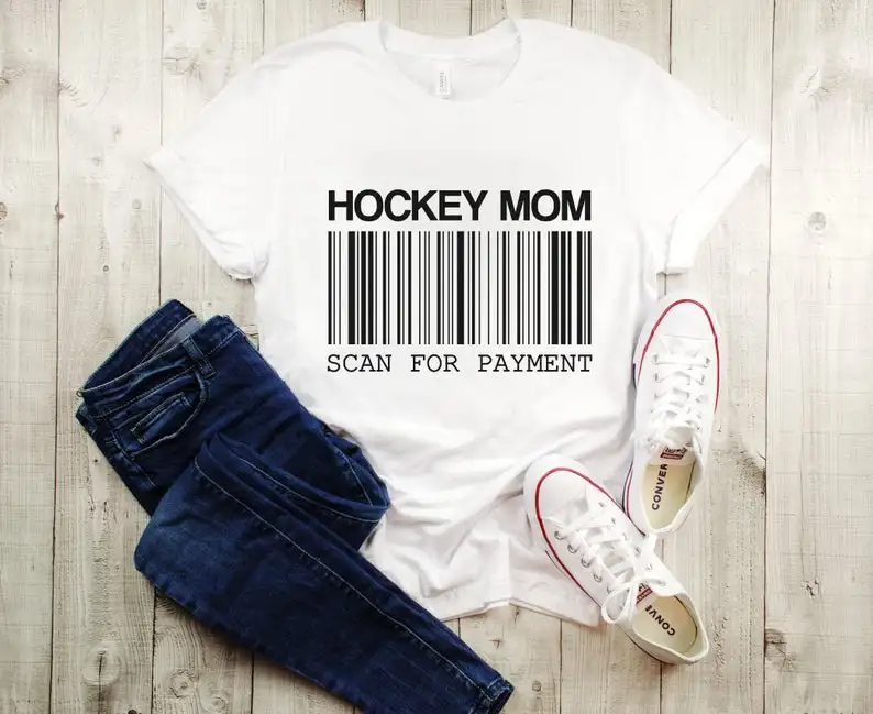 Женская футболка с надписью «HOCKEY MOM SCAN FOR PAYMENT», забавная креативная хлопковая футболка, топ с коротким рукавом, футболка для мамы harajuku, одежда