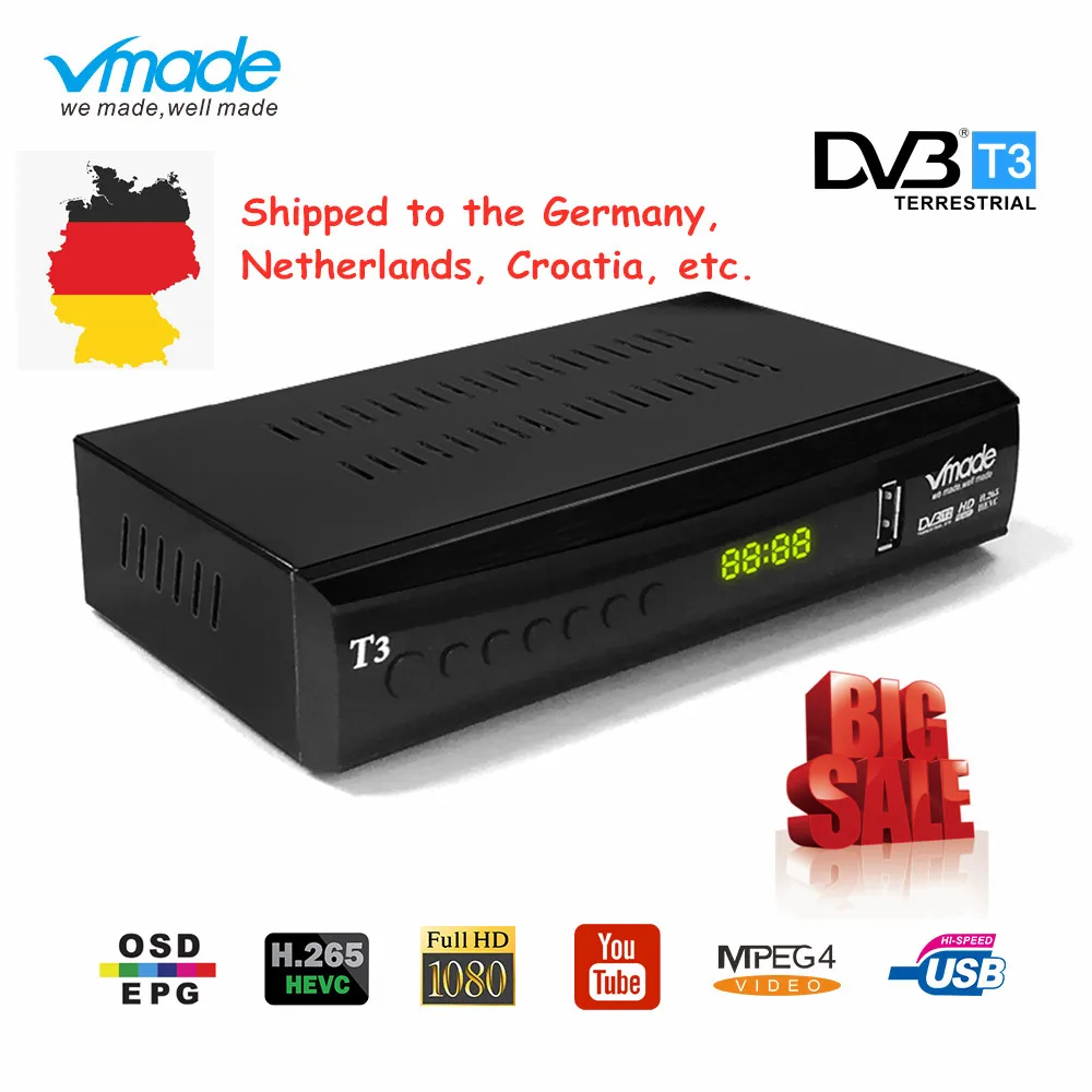 

Vmade Newest DVB T3 Terrestrial TV Receiver Tuner for Netherlands H.265 1080p Support YouTube HD have Sound DVB T3 Set Top Box
