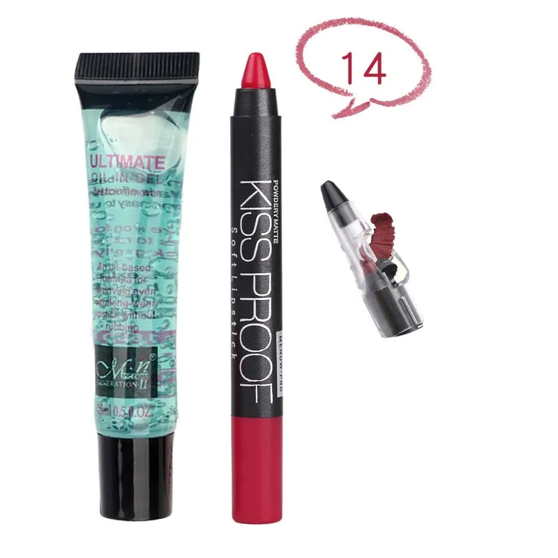 14 Menow бренд Make Up Set 19 Цвета kissproof матовая Губная помада с точилка для карандашей и губ масло для снятия Drop корабль 5374 - Цвет: 14