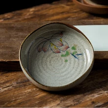 Cerâmica pires pintados à mão esmalte verde cerâmica utensílios de mesa pires verde dim sum recipiente cerimônia de chá acessórios frutas dishdish