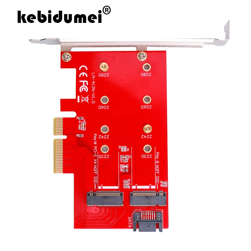 

PCIe to M.2 NVMe SSD NGFF Riser Card M Key B Key SATA Port Converter Adapter Expansion Card NVME Extended Dual Interface Adapter