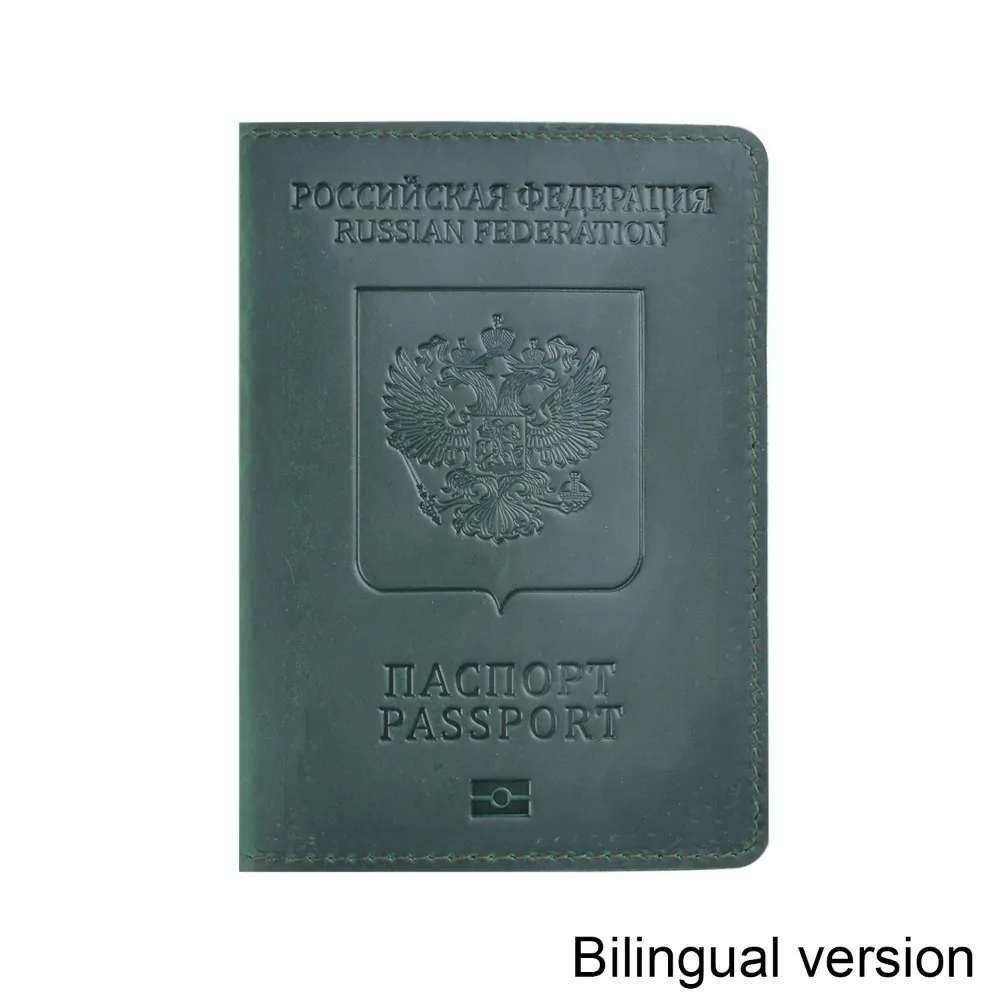 Чехол для паспорта из натуральной кожи для Российской Федерации Crazy Horse кожаный держатель для карт бизнес двуязычный чехол для паспорта - Цвет: Green Bilingual