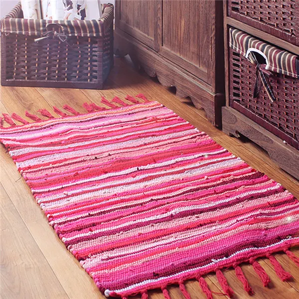 Ручной Тканый Ковер, винтажный напольный коврик, ковер ручной работы, красочные коврики, коврик для медитации, современный ковер для гостиной, индийский ковер в полоску - Цвет: Rose red