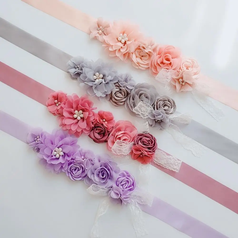

Elegant Flowers Beaded Wedding Belts Stain Ribbon Sash Wedding Dress Belt Bridesmaid Bridal Belt For Women Wedding Accessories
