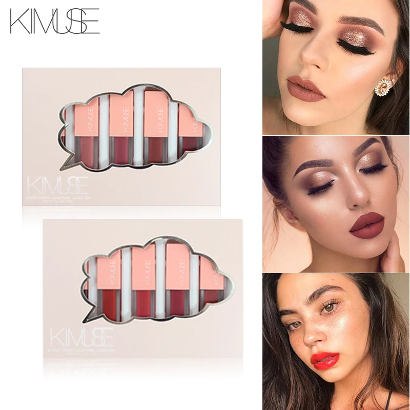 

KIMUSE Brand Red Matte Liquid Lipstick Set 5pcs Makeup Set Nude Long Lasting Cream Lipstick Waterproof Frosted Bottle Lip Makeup
