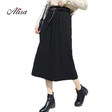 Новые женские весенне-осенние тонкие элегантные плиссированные макси юбки модные с высокой талией трапециевидные расцветка юбки однотонные офисные юбки женские s