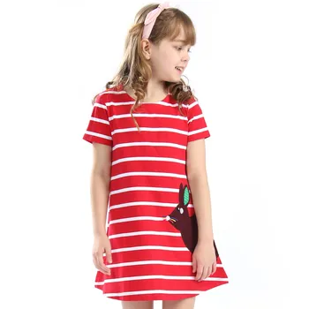 

Baby girls new 3-12T striped cartoon dresses with applique a lovely rabbit kids new style summer dress hot selling girls dress