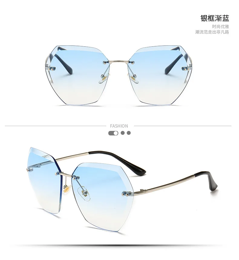 Роскошные солнцезащитные очки без оправы, женские брендовые Дизайнерские летние негабаритные Винтажные Солнцезащитные очки для женщин, женские солнцезащитные очки UV400