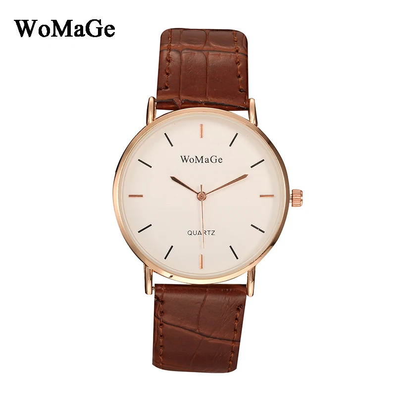 Высокое качество Womage бренд Для мужчин модные Повседневное кожаный ремешок минималистский Бизнес Для мужчин кварцевые наручные часы relogio